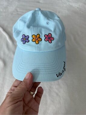 Life is Good Girls M/L Light Blue w/ Flowers Baseball Hat